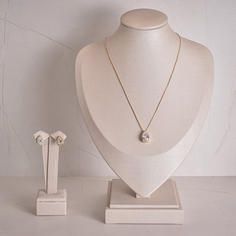 Conjunto gota cristal com borda cravejada